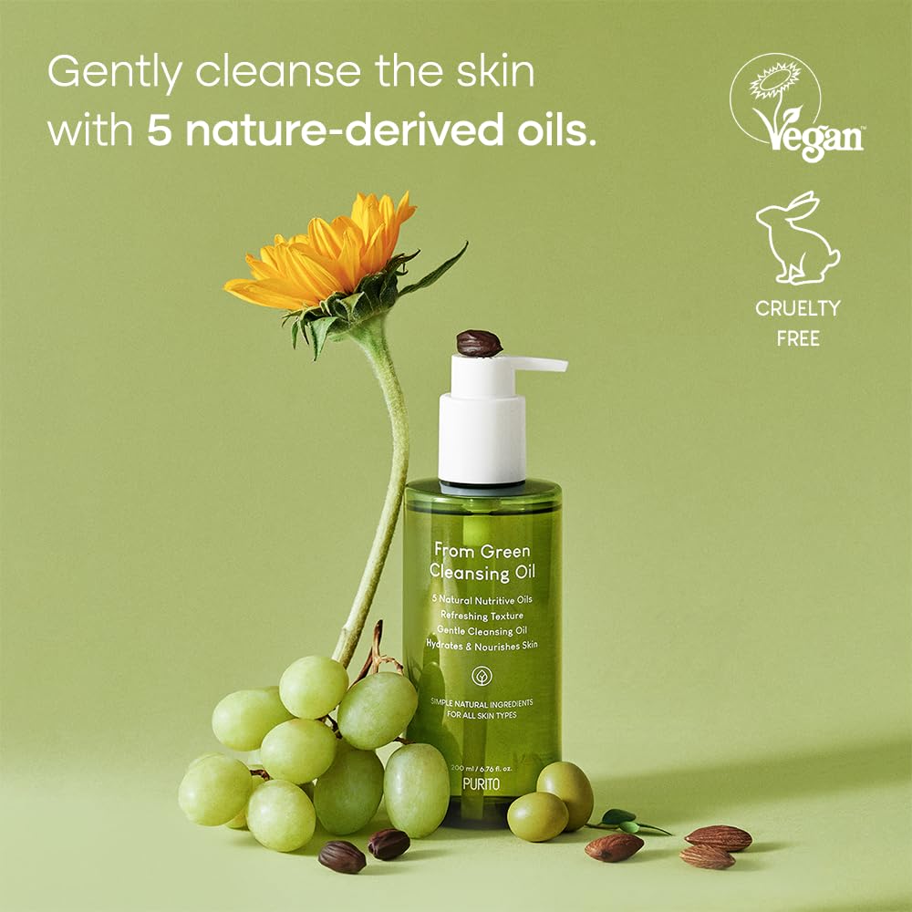 PURITO From Green Cleansing Oil 6.76 fl.oz / 200ml Gentle Facial Cleanser, Cruelty-free &amp; Vegan, Nature-derived Oils (Renewal)