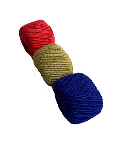 AAYU Colored Jute Twine Balls Natural Red and Blue 3 Color Twine Set Jute Rope for Arts and Crafts Gift Wrapping Packing Party Wedding Decorations