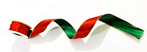 Red and Green Christmas Satin Ribbon Double face Polyester Wired 1 1/2 inch x 15 feet Wide Solid for Wedding Gift Wrapping Crafts Decoration Favors