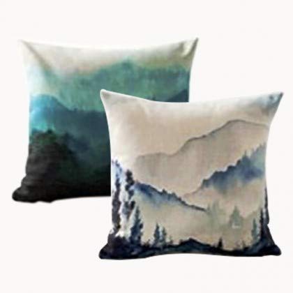 AAYU Pillow Covers by 18 X 18 Inch | 45 X 45 cm | 2 Pieces Set | Decorative Pillow Cushion Covers for Sofa Bedroom Car Couch Square (Water Colour Forest Series)