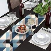AAYU Geometric Pattern Table Runner 16 x 72 Inch Imitation Linen Runner for Everyday Birthday Baby Shower Party Banquet Decorations Table Settings (Blue and Black)