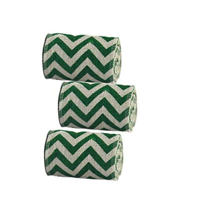 AAYU Natural Burlap Ribbon 4 Inch X 5 Yards Green and White Wave Print Jute Ribbon for Crafts Gift Wrapping Wedding