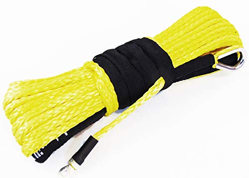 Jutemil Yellow Synthetic Winch Rope Extension Off Road Vehicle ATV Nylon Winch Cable Rope Extension Towing Rope 1/4 inch - 50 Feet SUV Boat Tow Accessories