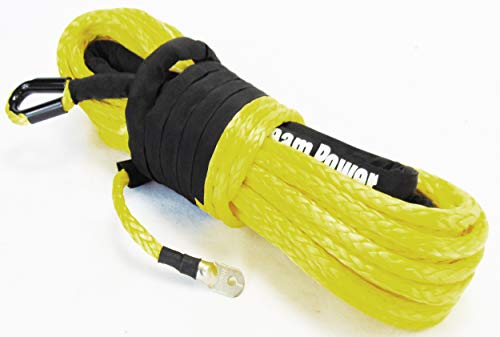 Jutemill 100 feet x 3/8&quot; Synthetic Winch Rope line Yellow 19500lbs | Winch Long-Cable for ATV Winches | Off Road Accessories, UTV, SUV, Truck Trailer/Tow Hitch, Boat Anchor Ropes (Yellow)