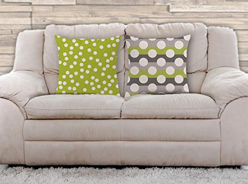 AAYU Polka Dot Decorative Throw Pillow Covers 20 x 20 Inch Set of 2 Green Grey and White Linen Cushion Covers for Couch Sofa Bed Home Decor