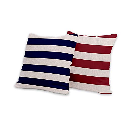 AAYU Striped Decorative Throw Pillow Covers 20 x 20 Inch Set of 2 Red and Blue Linen Cushion Covers for Couch Sofa Bed Home Decor