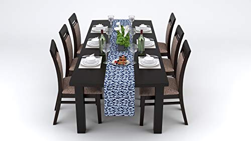 AAYU Geometric Pattern Table Runner 16 x 72 Inch Blue and White Imitation Linen Runner for Everyday Birthday Baby Shower Party Banquet Decorations Table Settings