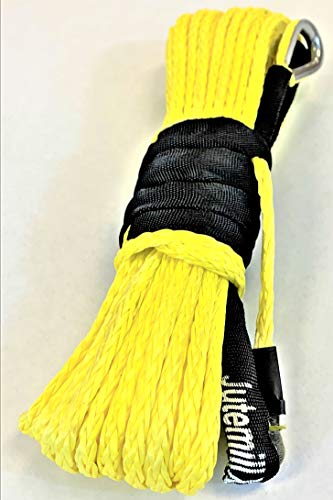 Jutemil Yellow Synthetic Winch Rope Extension Off Road Vehicle ATV Nylon Winch Cable Rope Extension Towing Rope 1/4 inch - 50 Feet SUV Boat Tow Accessories