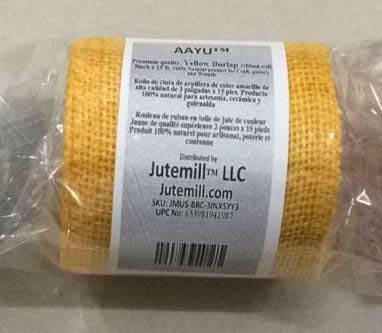 AAYU Natural Burlap Ribbon Roll 3 Inch x 5 Yards Yellow Jute Ribbon for Crafts Gift Wrapping Wedding
