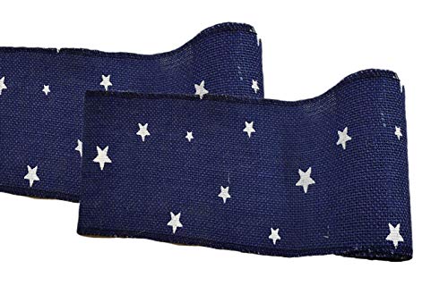 AAYU Natural Burlap Ribbon Roll 3 Inch X 5 Yards Red Blue White Star Printed Jute Ribbon for Crafts Gift Wrapping Wedding