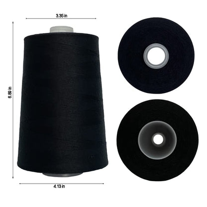 Jutemill Black Textured Polyester Sewing Thread for Serger Overlock Machine All Purpose Jumbo Spool 25600 Yards