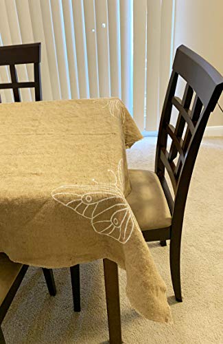 AAYU Burlap Square Tablecloth 50 x 50 Inch No Fray Butterfly Printed Table Topper for Dining Table Rustic Party and Wedding Decorations Arts and Crafts