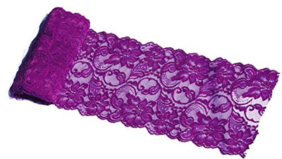 Jutemill Purple 6 inch X 15 feet Floral lace Ribbon for Dress Making DIY Project Stretchy Smooth Soft and Great for Fashion (6 X 5 Yards Stretch-Purple), White