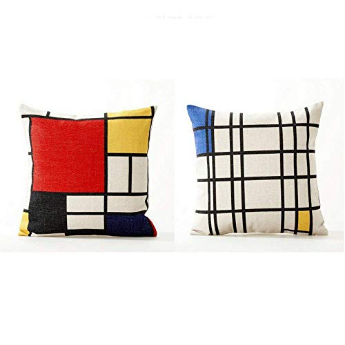 AAYU Grid Pattern Decorative Throw Pillow Covers 18 x 18 Inch Set of 2 Linen Cushion Covers for Couch Sofa Bed Home Decor