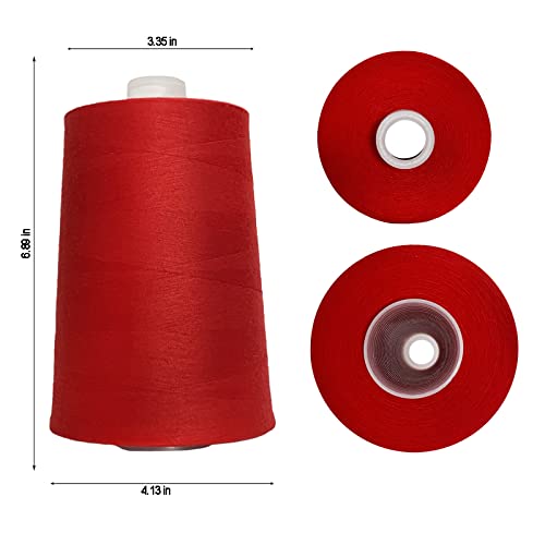 Jutemill Red Polyester Jumbo Spool Single Needle Threads for Sewing Embroidery Machine All Purpose Polyester Thread Cone (25600 Yard)