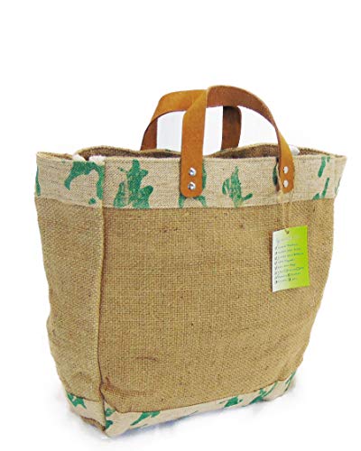 Jute Burlap Tote Bag with Leather handle | Shopping Handbag | Reusable Natural Burlap Tote Bags