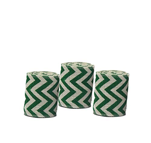 AAYU Natural Burlap Ribbon 3 Inch X 5 Yards Green and White Wave Print Jute Ribbon for Crafts Gift Wrapping Wedding