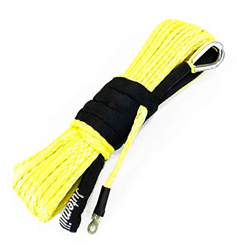 Jutemil Yellow Synthetic Winch Rope Extension Off Road Vehicle ATV Nylon Winch Cable Rope Extension Towing Rope 1/4 inch - 50 Feet SUV Boat Tow Accessories