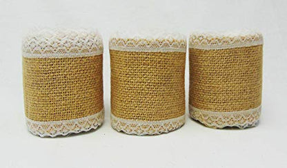 Natural Jute Burlap Ribbon Roll with White Lace Trim