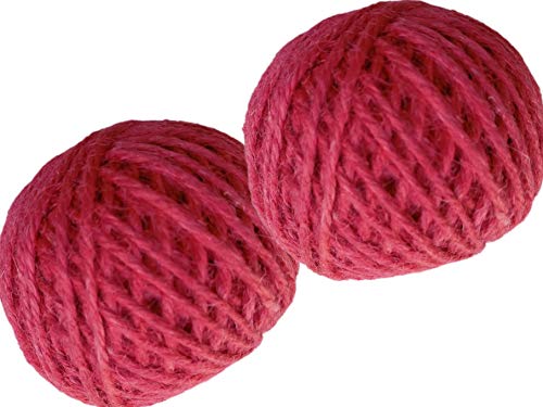 2 Pack - Pink Jute Twine Ball, Total 400 Ft 3 Ply 200 ft Each, Jute-Burlap Garden Strings, Craft or Decoration (Pink)