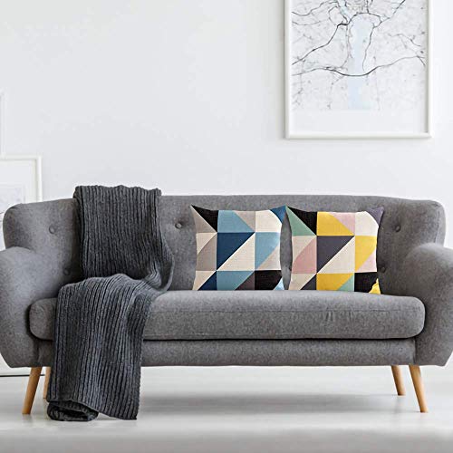 AAYU Geometric Pattern Decorative Throw Pillow Covers 18 x 18 Inch Set of 2 Linen Cushion Covers for Couch Sofa Bed Home Decor