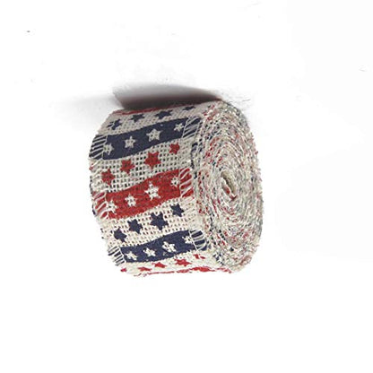 AAYU Natural Burlap Ribbon Roll 2 Inch X 5 Yards Red Blue White Star Print Jute Ribbon for Crafts Gift Wrapping Wedding