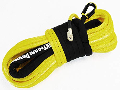 Jutemill 100 feet x 3/8&quot; Synthetic Winch Rope line Yellow 19500lbs | Winch Long-Cable for ATV Winches | Off Road Accessories, UTV, SUV, Truck Trailer/Tow Hitch, Boat Anchor Ropes (Yellow)