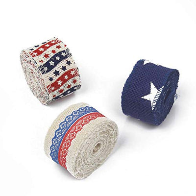 AAYU Natural Burlap Ribbon Rolls 2 Inches x 5 Yards Pack of 3 Red Blue WhiteJute Ribbon for Crafts Gift Wrapping Wedding