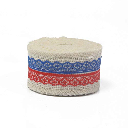 AAYU Natural Burlap Ribbon Rolls 2 Inches x 5 Yards Pack of 3 Red Blue WhiteJute Ribbon for Crafts Gift Wrapping Wedding