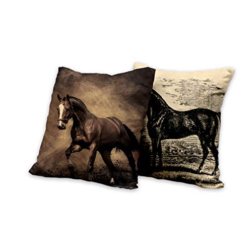 AAYU Horse Print Decorative Throw Pillow Covers 20 x 20 Inch Set of 2 Linen Cushion Covers for Couch Sofa Bed Home Decor