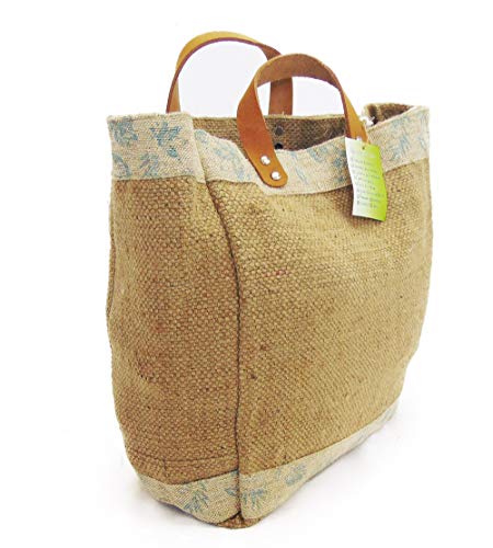 Jute Burlap Tote Bag with Leather handle | Shopping Handbag | Reusable Natural Burlap Tote Bags