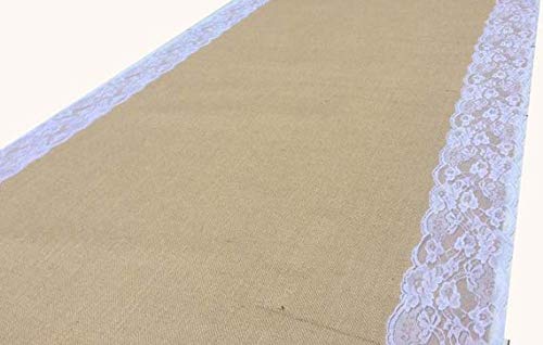 AAYU Burlap Wedding Aisle Runner with White Lace 40 Inch x 75 Feet Natural Jute Carpet Runner for Wedding and Party Decor
