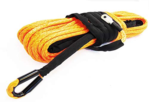 Jutemill Synthetic Orange Winch Rope 3/8 inch 100ft, 19500lbs Strength | Nylon-Cable for ATV UTV, Truck Tow, Boat Ropes for Docking |Ramsey Sy (3/8&quot; x 100ft, Orange)