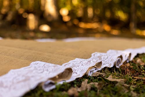 AAYU Burlap Wedding Aisle Runner with White Lace 40 Inch x 50 Feet Natural Jute Carpet Runner for Wedding and Party Decor