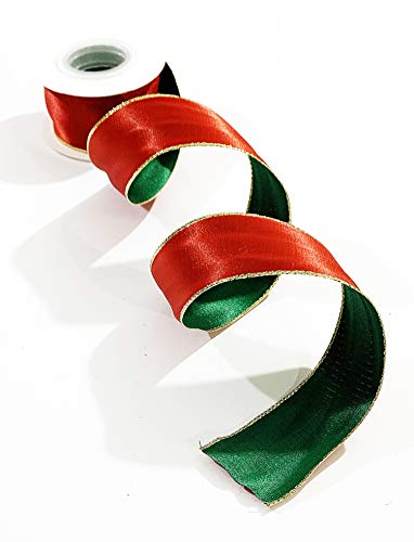 Red and Green Christmas Satin Ribbon Double face Polyester Wired 1 1/2 inch x 15 feet Wide Solid for Wedding Gift Wrapping Crafts Decoration Favors
