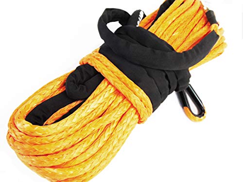 Jutemill Synthetic Orange Winch Rope 3/8 inch 100ft, 19500lbs Strength | Nylon-Cable for ATV UTV, Truck Tow, Boat Ropes for Docking |Ramsey Sy (3/8&quot; x 100ft, Orange)