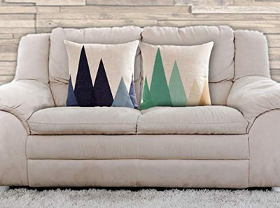 AAYU Geometric Pattern Decorative Throw Pillow Covers 18 x 18 Inch Set of 2 Linen Cushion Covers for Couch Sofa Bed Home Decor (Water Colour Forest Series)