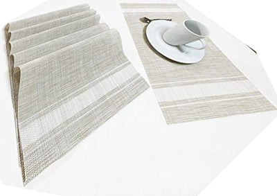 Jutemill Set of 12 PVC Vinyl Woven Place mats, Heat Insulation Stain Resistant Placemats for Dining Table Durable Cross Weave Woven Vinyl Kitchen Table Mats Placemat (White Gray)