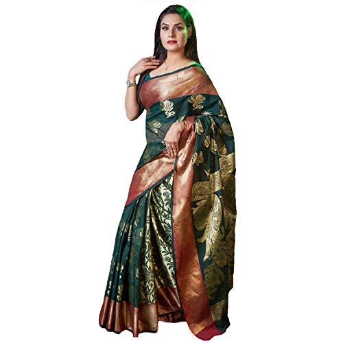 AAYU Women's Fashionable Cotton Silk Katan Saree (Pine)