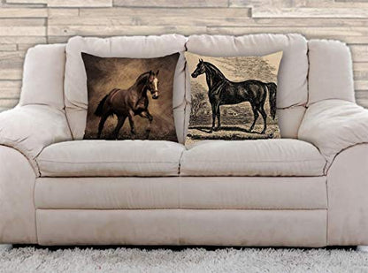 AAYU Horse Print Decorative Throw Pillow Covers 20 x 20 Inch Set of 2 Linen Cushion Covers for Couch Sofa Bed Home Decor