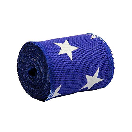 AAYU Natural Burlap Ribbon Roll 2 Inch X 5 Yards Blue White Star Jute Ribbon for Crafts Gift Wrapping Wedding
