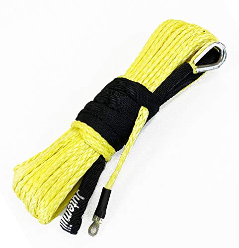 Jutemil Yellow Synthetic Winch Rope Extension Off Road Vehicle ATV Nylon Winch Cable Rope Extension Towing Rope 1/4 inch - 50 Feet SUV Boat Tow Accessories