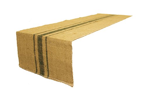 Burlap Table Runner Roll for Events | Burlap Table Runner With Green Stripe | Jute Table Runner Burlap - Green