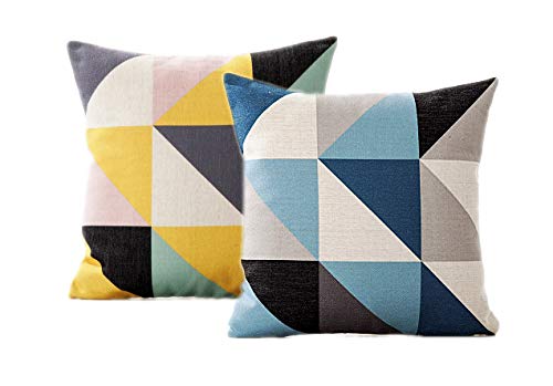 AAYU Geometric Pattern Decorative Throw Pillow Covers 18 x 18 Inch Set of 2 Linen Cushion Covers for Couch Sofa Bed Home Decor