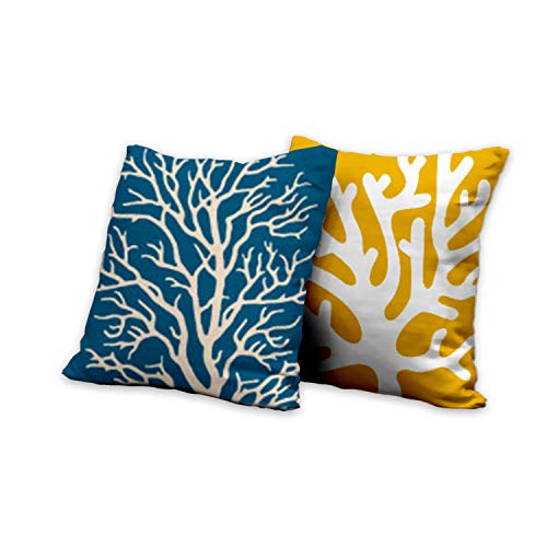 AAYU Tree Decorative Throw Pillow Covers 20 x 20 Inch Set of 2 Yellow and Blue Linen Cushion Covers for Couch Sofa Bed Home Decor