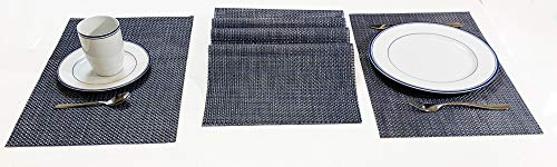 Jutemill Set of 12 Navy PVC Vinyl Woven Place mats, 12&quot; x 18 inches Heat Insulation Stain Resistant Placemats for Dining Table Durable Cross Weave Woven Vinyl Kitchen Table Mats Placemat (Solid Navy)