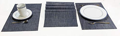 Jutemill Set of 12 Navy PVC Vinyl Woven Place mats, 12" x 18 inches Heat Insulation Stain Resistant Placemats for Dining Table Durable Cross Weave Woven Vinyl Kitchen Table Mats Placemat (Solid Navy)