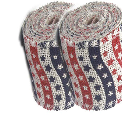 AAYU Natural Burlap Ribbon Roll 5 Inch X 5 Yards Red Blue White Star Print Jute Ribbon for Crafts Gift Wrapping Wedding