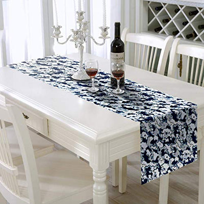 AAYU Geometric Pattern Table Runner 16 x 72 Inch Blue and White Imitation Linen Runner for Everyday Birthday Baby Shower Party Banquet Decorations Table Settings