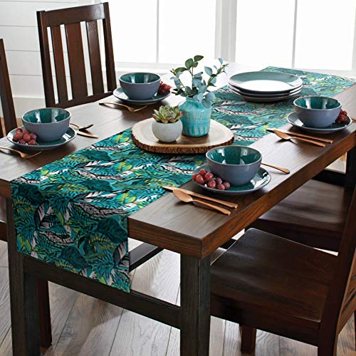 AAYU Green Leaf Imitation Linen Table Runner 14 x 108 Inch Everyday Birthday Baby Shower Party Banquet Decorations Table Settings